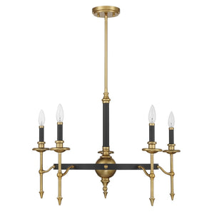 Savoy House Consulate Chandelier 28 Inches Matte Black with Warm Brass 5-Light